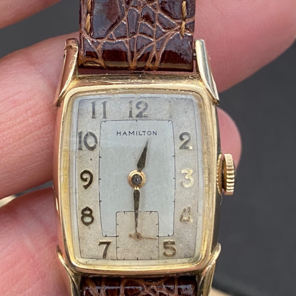 Vintage Hamilton 10 k Gold Filled Tonneau shape Art Deco Wrist Watch c. 1940’s